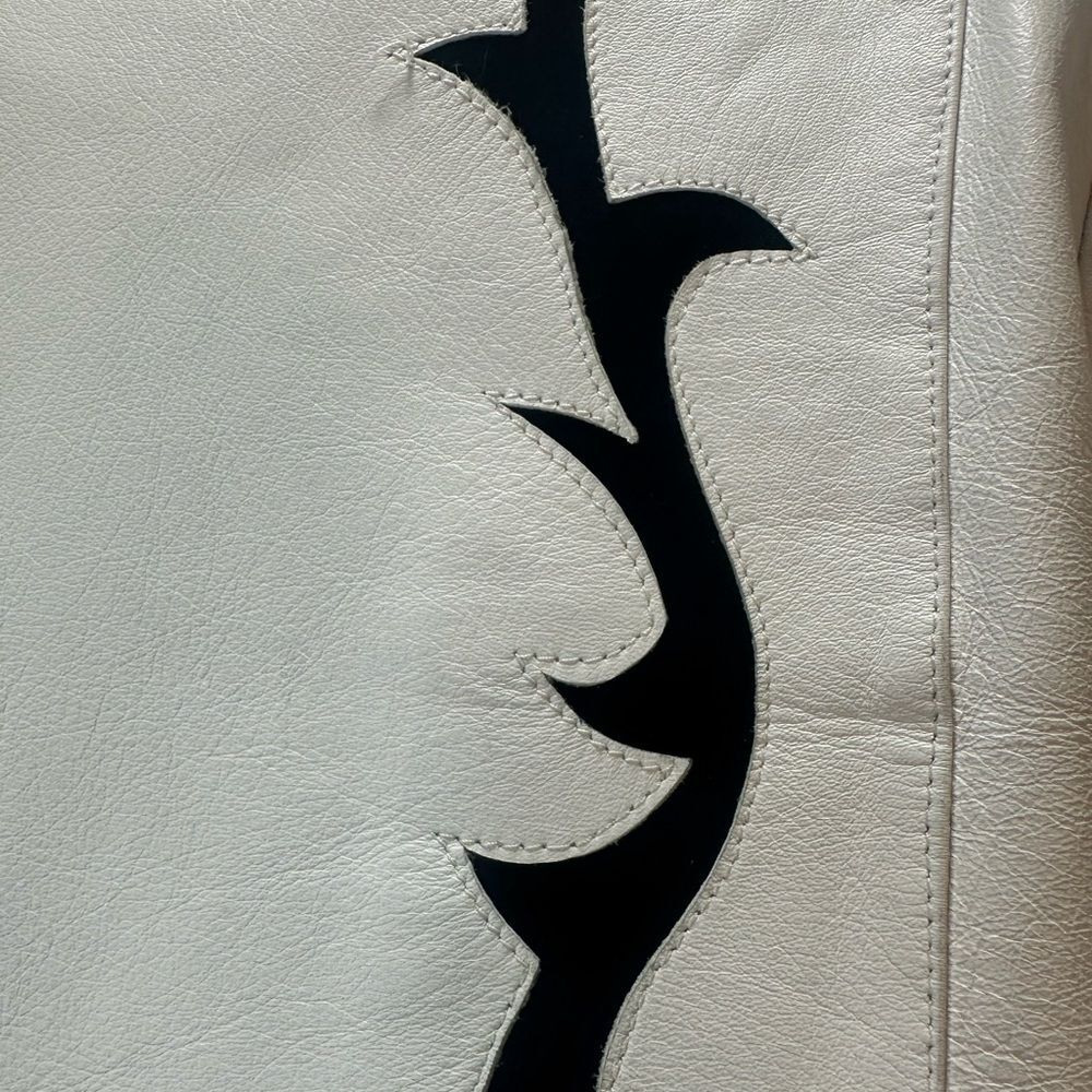 Vera Pelle Vintage White Leather Jacket with Black Design Size XL - Picture 9 of 10